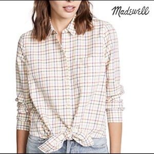 Madewell Ivory Button-Down Shirt with Multicolor Plaid